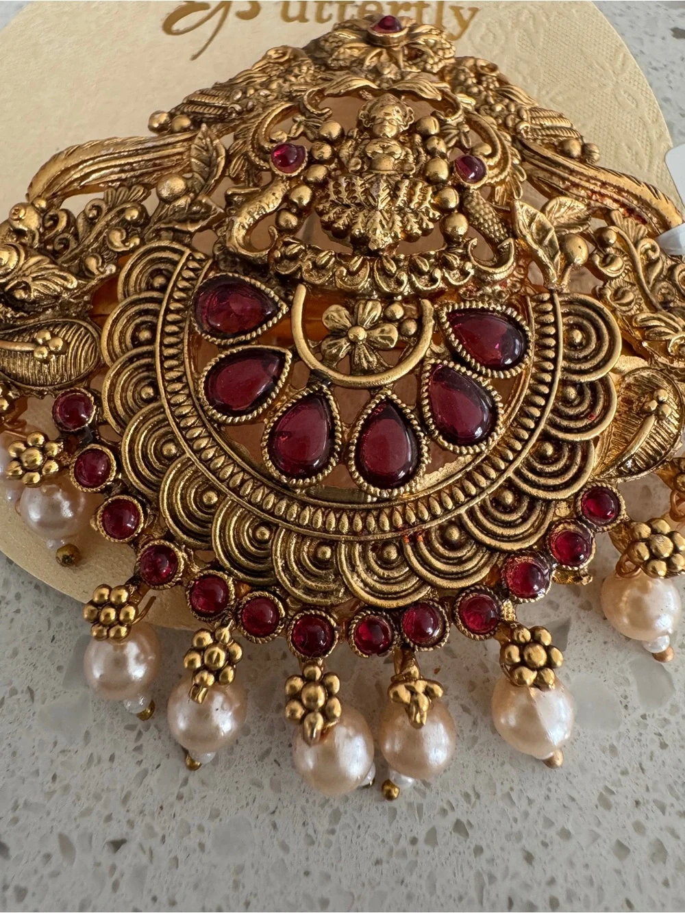 Vintage Gold-Tone Hair-clip with Faux Pearls & Stone Accents - NWT